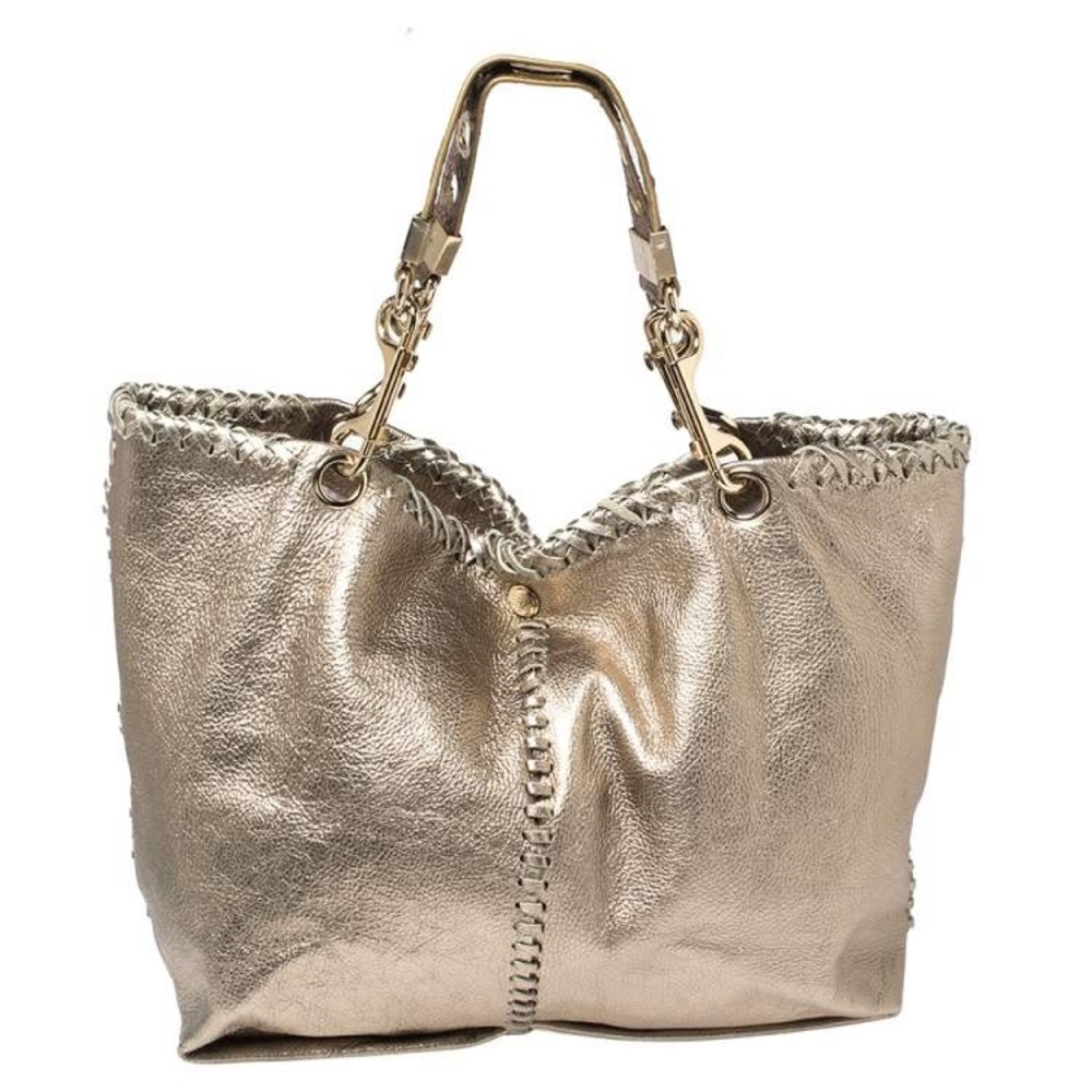 Jimmy Choo Metallic Leather and Snakeskin Trim Whipstitch Tote